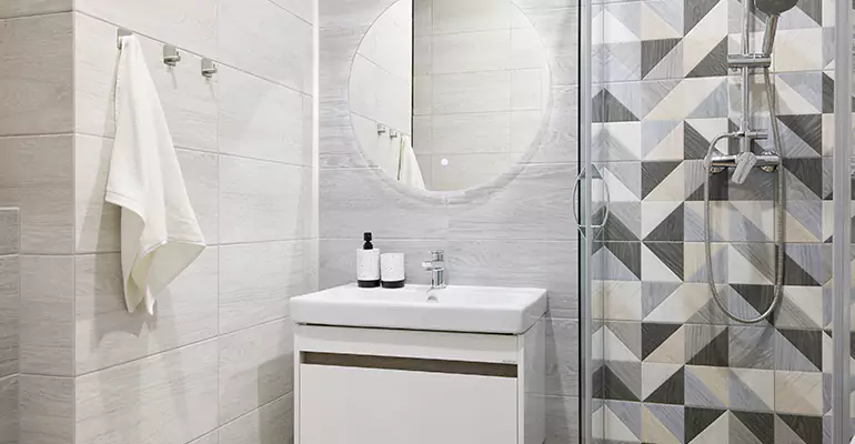 Modern Small Bathroom Walk-In Shower Remodel in Republic